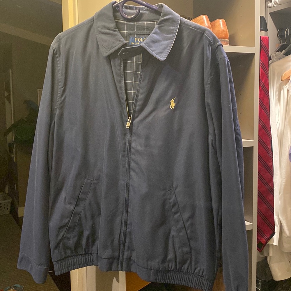 Polo Ralph Lauren Jacket, navy blue, plaid lined Mens medium